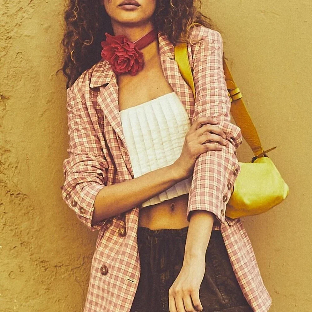 Free People Olivia Pink Gingham Blazer NWT